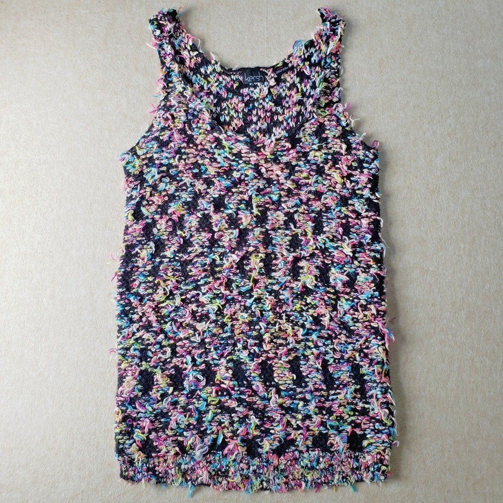 Kersh Black Rainbow Knit Tunic Tank‎ Sz M Artsy Confetti Textured Maximalist